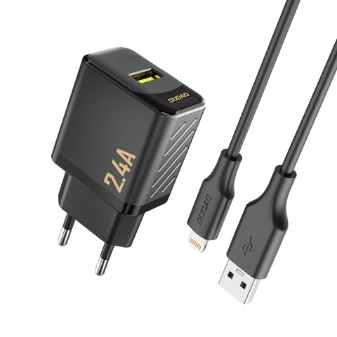 
USB-A sieninis įkroviklis su USB-A laidu – „iPhone Lightning 2.4A GaN EU“ – juodas
