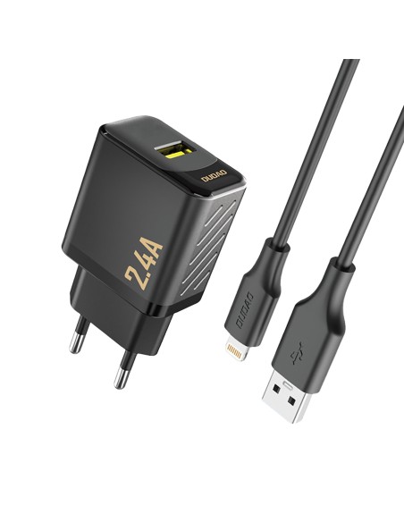 
USB-A sieninis įkroviklis su USB-A laidu – „iPhone Lightning 2.4A GaN EU“ – juodas
