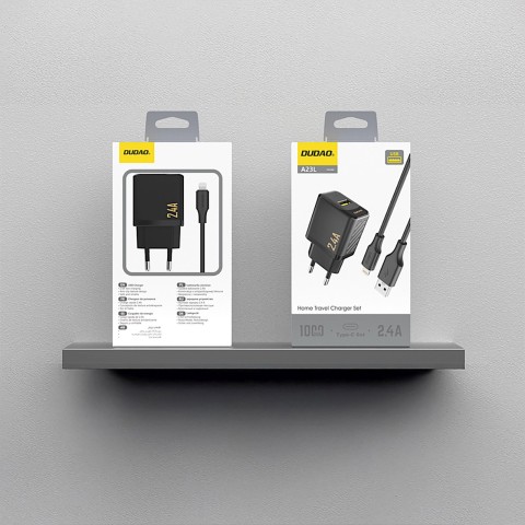 
USB-A sieninis įkroviklis su USB-A laidu – „iPhone Lightning 2.4A GaN EU“ – juodas
