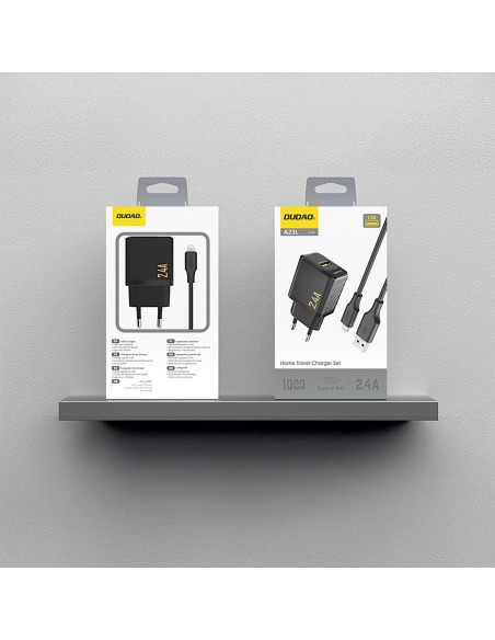 
USB-A sieninis įkroviklis su USB-A laidu – „iPhone Lightning 2.4A GaN EU“ – juodas
