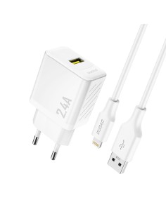 
USB-A sieninis įkroviklis su USB-A laidu – „iPhone Lightning 2.4A GaN EU“ – baltas
