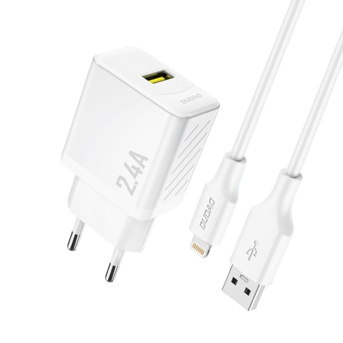 
USB-A sieninis įkroviklis su USB-A laidu – „iPhone Lightning 2.4A GaN EU“ – baltas
