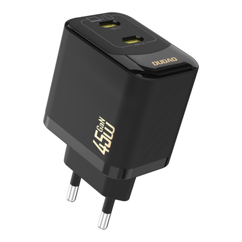 
2xUSB-C GaN PD 45W sieninis įkroviklis - juodas
