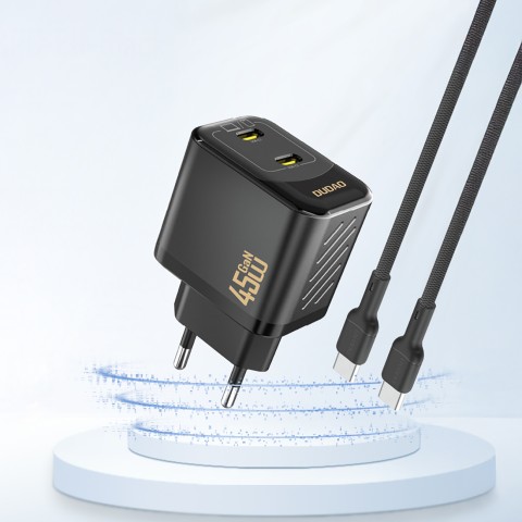 
2xUSB-C GaN PD 45W sieninis įkroviklis - juodas
