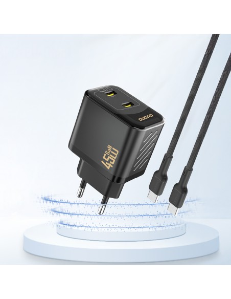 
2xUSB-C GaN PD 45W sieninis įkroviklis - juodas
