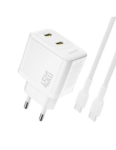 
2xUSB-C sieninis įkroviklis su USB-C GaN PD 45W laidu - baltas

