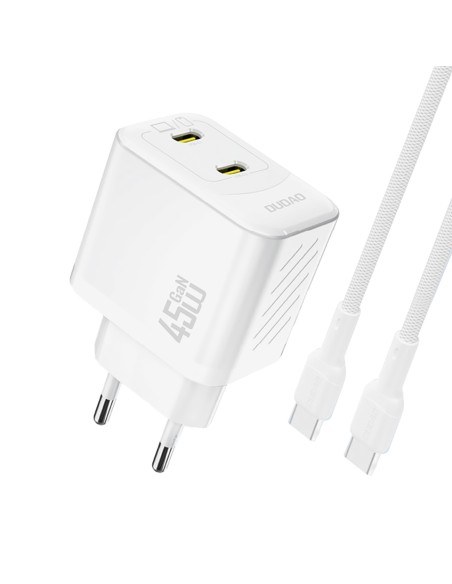 
2xUSB-C sieninis įkroviklis su USB-C GaN PD 45W laidu - baltas
