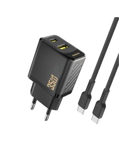
USB-A USB-C sieninis įkroviklis su USB-C PD QC 35W laidu – juodas
