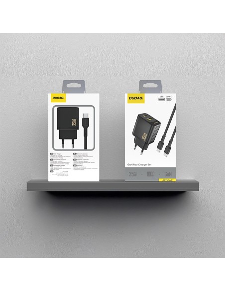 
USB-A USB-C sieninis įkroviklis su USB-C PD QC 35W laidu – juodas
