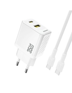 
USB-A USB-C sieninis įkroviklis su USB-C PD QC 35W laidu – baltas
