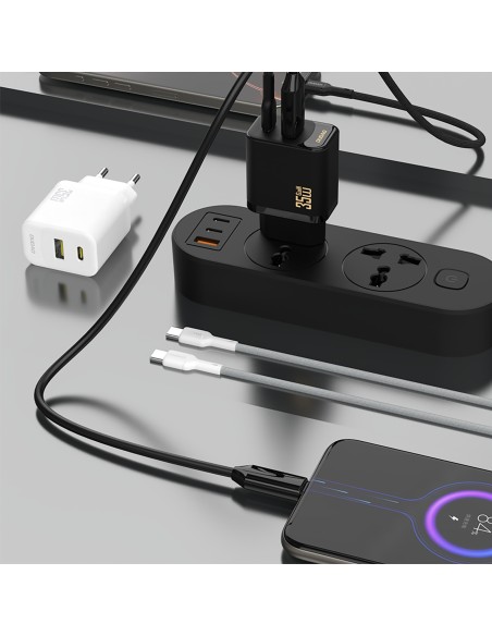 
USB-A USB-C sieninis įkroviklis su USB-C PD QC 35W laidu – baltas
