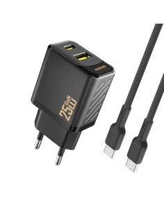 
USB-A USB-C sieninis įkroviklis su USB-C GaN PD QC 25W laidu – juodas
