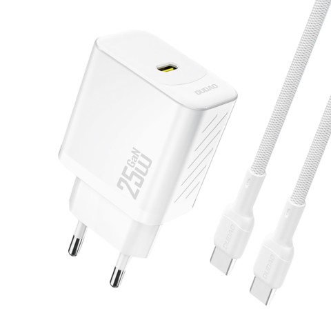 
USB-C sieninis įkroviklis su USB-C GaN PD 25W laidu – baltas
