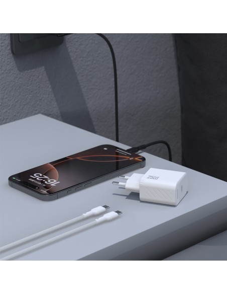 
USB-C sieninis įkroviklis su USB-C GaN PD 25W laidu – baltas
