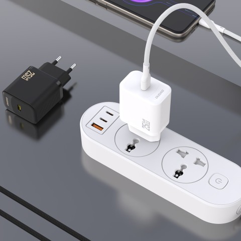 
USB-C sieninis įkroviklis su USB-C GaN PD 25W laidu – baltas

