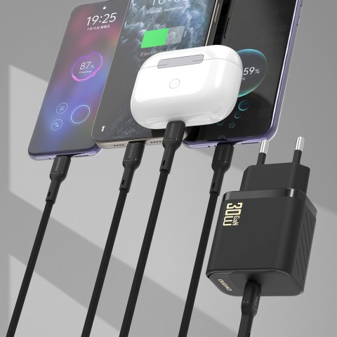 
USB-C sieninis įkroviklis su USB-C GaN PD 30W laidu – baltas

