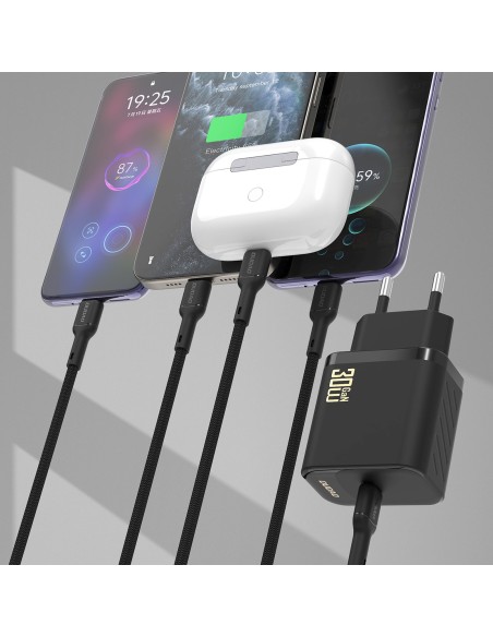 
USB-C sieninis įkroviklis su USB-C GaN PD 30W laidu – baltas
