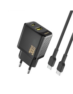 
USB-A USB-C sieninis įkroviklis su USB-C GaN PD 30W laidu – juodas
