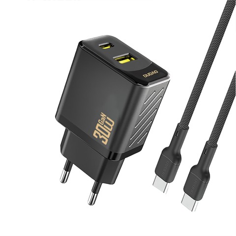 
USB-A USB-C sieninis įkroviklis su USB-C GaN PD 30W laidu – juodas
