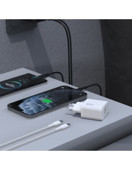 
USB-A USB-C sieninis įkroviklis su USB-C GaN PD 30W laidu – juodas
