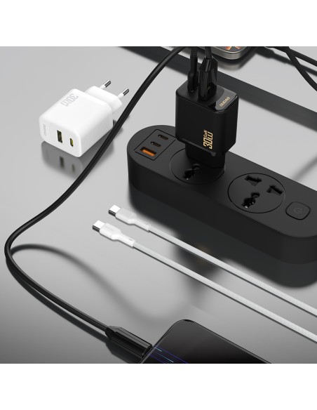 
USB-A USB-C sieninis įkroviklis su USB-C GaN PD 30W laidu – juodas
