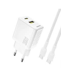 
USB-A USB-C sieninis įkroviklis su USB-C GaN PD 30W laidu – baltas

