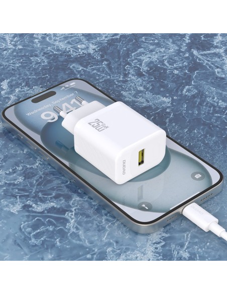 
USB-A sieninis įkroviklis su USB-A - USB-C GaN laidu, 25 W, baltas
