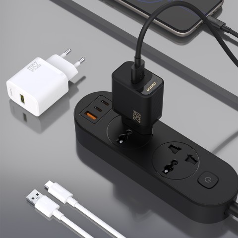 
USB-A sieninis įkroviklis su USB-A - USB-C GaN laidu, 25 W, baltas
