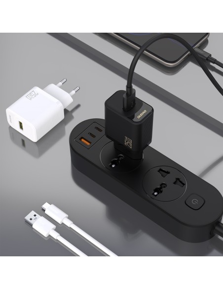 
USB-A sieninis įkroviklis su USB-A - USB-C GaN laidu, 25 W, baltas
