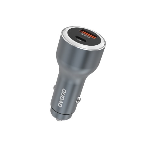 
USB-A USB-C PD QC LED automobilinis įkroviklis 120 W – pilkas
