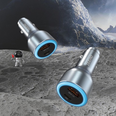 
USB-A USB-C PD QC LED automobilinis įkroviklis 120 W – pilkas
