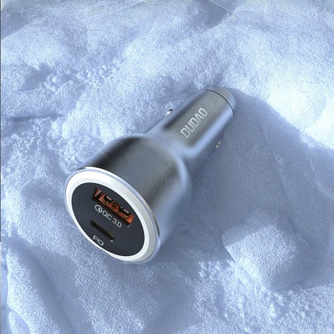 
USB-A USB-C PD QC LED automobilinis įkroviklis 120 W – pilkas
