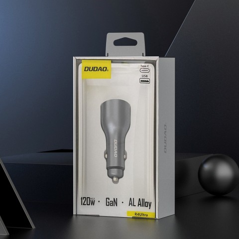 
USB-A USB-C PD QC LED automobilinis įkroviklis 120 W – pilkas
