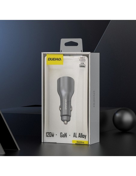
USB-A USB-C PD QC LED automobilinis įkroviklis 120 W – pilkas
