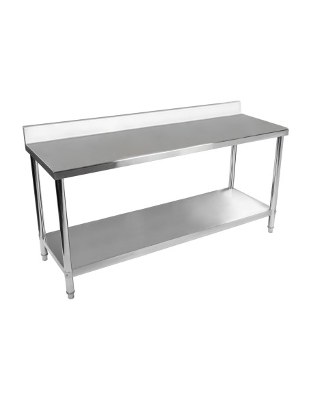Virtuvinis stalas su nerūdijančio plieno stalviršiu su apvadu ir apatine lentyna 200x60cm Virtuvinis stalas su nerūdijančio plieno stalviršiu su apvadu ir apatine lentyna 200x60cm