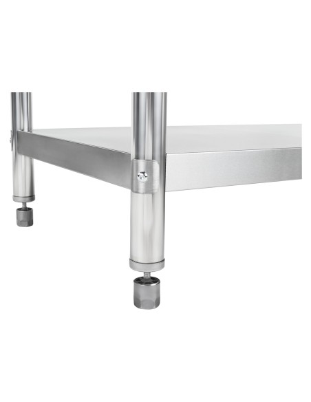 Virtuvinis stalas su nerūdijančio plieno stalviršiu su apvadu ir apatine lentyna 200x60cm Virtuvinis stalas su nerūdijančio plieno stalviršiu su apvadu ir apatine lentyna 200x60cm