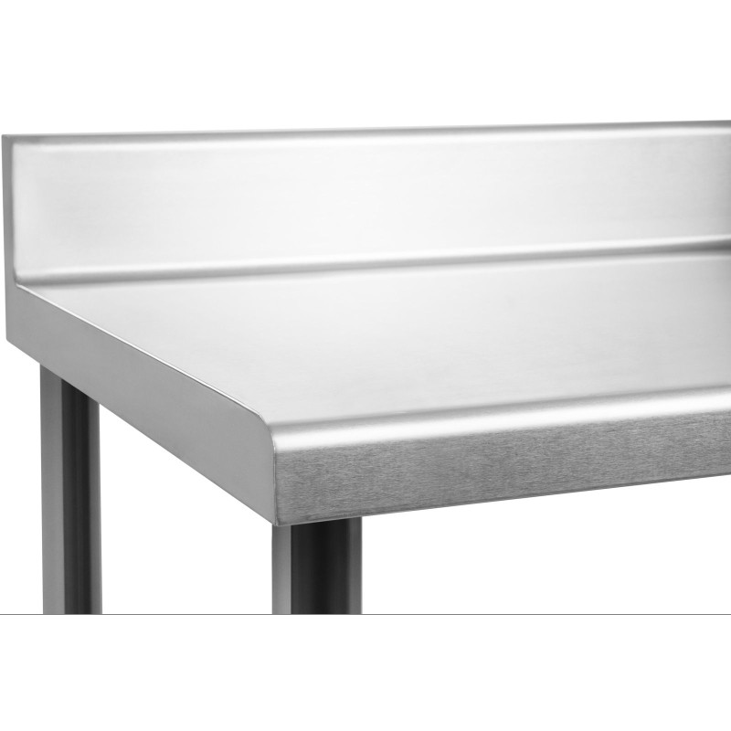 Virtuvinis stalas su nerūdijančio plieno stalviršiu su apvadu ir apatine lentyna 200x60cm