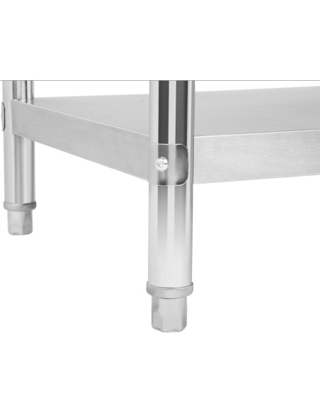 Virtuvinis stalas su nerūdijančio plieno stalviršiu su apvadu ir apatine lentyna 200x60cm Virtuvinis stalas su nerūdijančio plieno stalviršiu su apvadu ir apatine lentyna 200x60cm