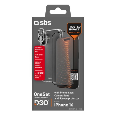 
3 viename „iPhone 16“ apsauginis dėklas, D3O stiklo ekrano ir kameros apsauga – skaidrus
