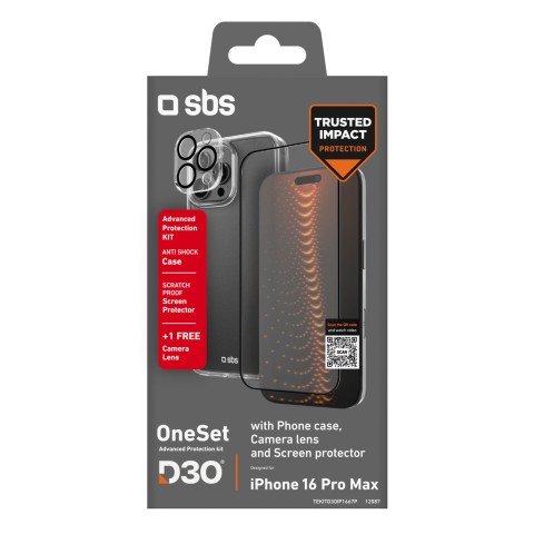
3 viename „iPhone 16 Pro Max“ apsauginis dėklas su D3O ekrano apsauga ir kameros stiklu – skaidrus
