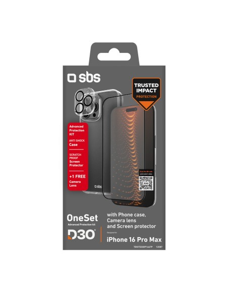 
3 viename „iPhone 16 Pro Max“ apsauginis dėklas su D3O ekrano apsauga ir kameros stiklu – skaidrus
