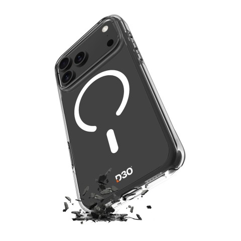 
„iPhone 17 Pro Max“ TPU, smūgiams atsparus, skaidrus „D3O MagSafe“ dėklas – permatomas
