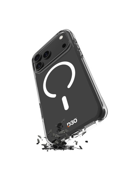
„iPhone 17 Pro Max“ TPU, smūgiams atsparus, skaidrus „D3O MagSafe“ dėklas – permatomas
