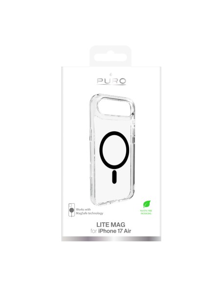 
„iPhone 17 Air TPU PC Lite MagSafe“ galinis dėklas – permatomas juodas žiedas
