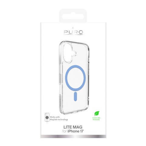 
iPhone 17 TPU PC Lite MagSafe galinis dėklas – permatomas mėlynas žiedas
