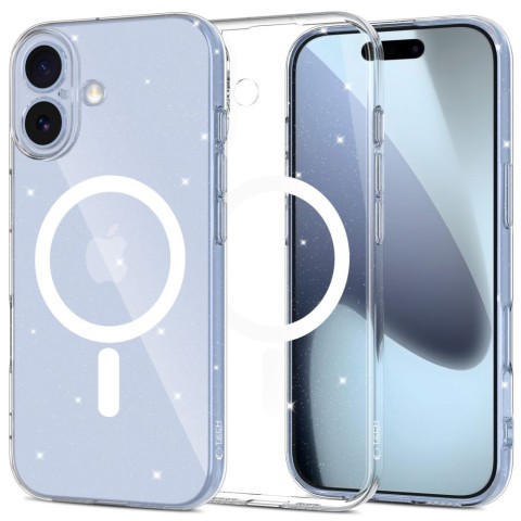 
„iPhone 17 FlexAir MagSafe“ apsauginis dėklas – skaidrus ir blizgučiais
