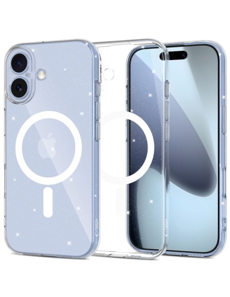 
„iPhone 17 FlexAir MagSafe“ apsauginis dėklas – skaidrus ir blizgučiais
