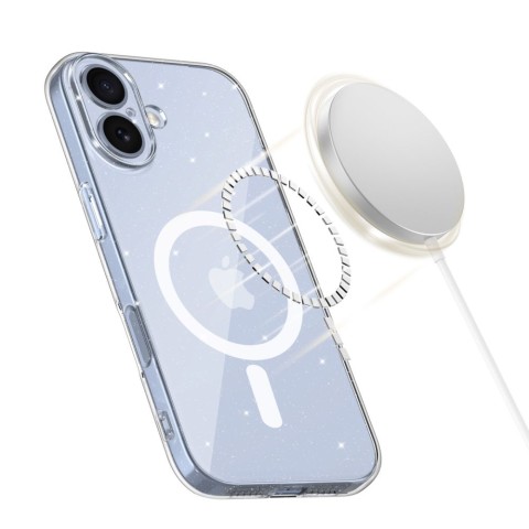 
„iPhone 17 FlexAir MagSafe“ apsauginis dėklas – skaidrus ir blizgučiais
