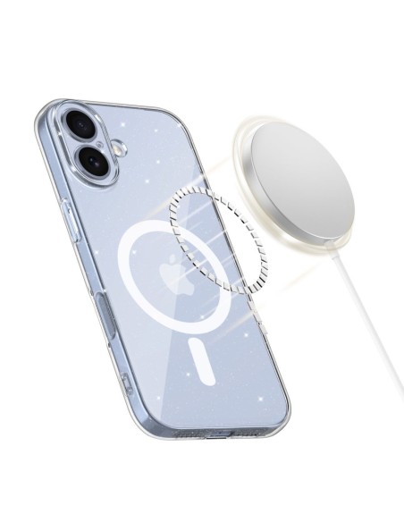 
„iPhone 17 FlexAir MagSafe“ apsauginis dėklas – skaidrus ir blizgučiais
