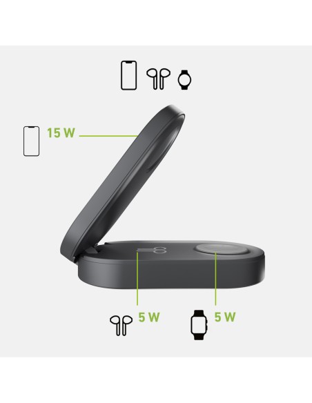 
3 viename belaidis sulankstomas įkrovimo stotelė „iPhone“, „Apple Watch“, „AirPods“ QI2 MFI – juoda
